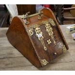 Inlaid coal scuttle bound with brass