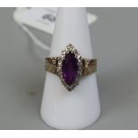 9ct gold amethyst & diamond set ring - Size: Q