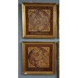 Pair of Italian ecclesiastical marquetry pictures - Approx image sizes: 39cm x 39cm