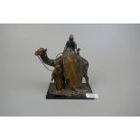 Spelter match striker model of camel and carpet sellers - Approx height: 109cm