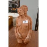 Terracotta studio pottery study of 2 lovers H: 31.5cm W: 16cm approx