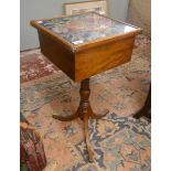 Sewing table with embroidered top and adjustable foot