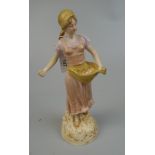 Royal Dux figure - Girl sewing seed - Approx Height 28cm