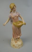Royal Dux figure - Girl sewing seed - Approx Height 28cm