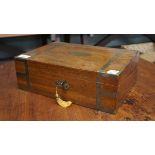 Victorian walnut writing box with key