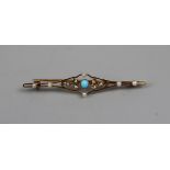 9ct gold pearl and turquoise set bar brooch