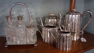 Collection of silver plate to include coffee pot, teapot etc. together with condiment set