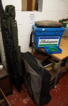 Large collection of fishing tackle to include rods & reels, carp chair etc