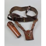 WW2 Brown leather Sam Browne belt with sword frog and holster for ceremonial/parade flag