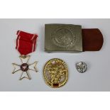 Polish medal with pin badge & German belt buckle