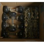 Collection of antique door knobs together with brass cabinet plates