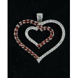 Large silver heart shaped garnet pendant