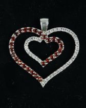 Large silver heart shaped garnet pendant