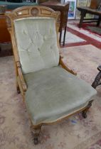 Button back oak framed nursing chair