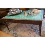 Antique table on castors with 2 drawers - Approx size: W: 152cm D: 90cm H: 72cm