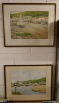 Pair of harbour watercolour scenes signed R Wiles