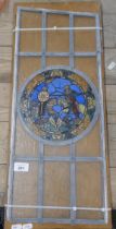 Leaded glass panel with painted centre circle depicting knights