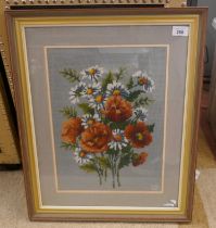 Framed flower cross-stich signed IMB 1987