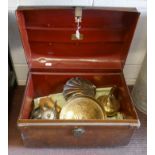 Antique tin trunk and contents