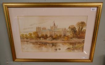 Watercolour signed S Storie - Ripon Cathedral - Approx image size: 49cm x 29cm