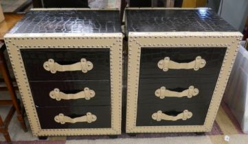 Pair of contemporary faux crocodile skin side cabinets