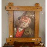 Framed oleograph gentleman with pipe