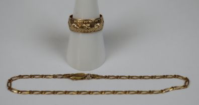 14ct gold ring together with 14ct gold chain - Approx weight 7.5g