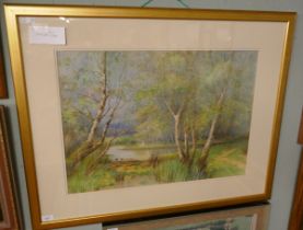 Watercolour of a peaceful glade by Wilson - Approx image size: 68cm x 48cm