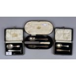 Collection of boxed hallmarked silver to include 2 pusher sets and a christening set