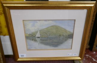 Watercolour signed R Hudson - Lake scene