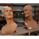 2 vintage mannequin display heads - Approx height of tallest 44cm