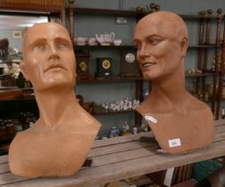 2 vintage mannequin display heads - Approx height of tallest 44cm