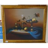 Oil on canvas still life signed - Approx image size: 60cm x 50cm