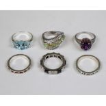 6 silver stone set rings