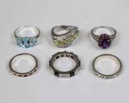 6 silver stone set rings