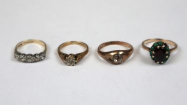4 x 9ct gold stone set rings
