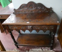 Carved side table - Approx size: W: 92cm D: 40cm H: 98cm