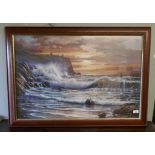 Framed print of stormy seas signed Raymond Sipoz