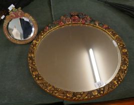 Continental framed wall mirror gilt & fruit together with another