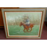 Oil on board impressionist polo player - Approx image size: 74cm x 59cm
