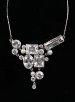 Silver pearl and crystal necklace