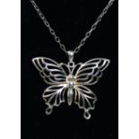 Large silver butterfly pendant and chain