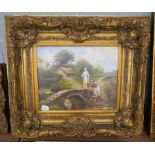 Oil on canvas country scene in ornate gilt frame - Approx image size: 49cm x 39cm