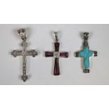 3 silver stone set crosses