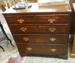 Antique oak chest of drawers - Approx size: W: 95cm D: 48cm H: 96cm