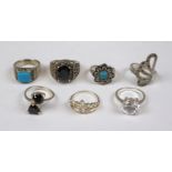 7 silver stone set rings