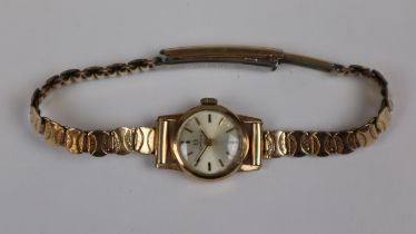 Ladies Omega 17 jewel watch with a 9ct gold case & a rolled gold strap