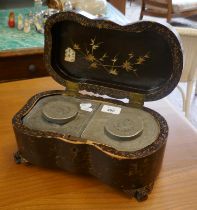 Oriental tea caddy with pewter insert