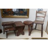 Collection of antique foot stools together with child's Windsor Chair