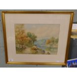 Watercolour - River landscape signed William Henry Mander